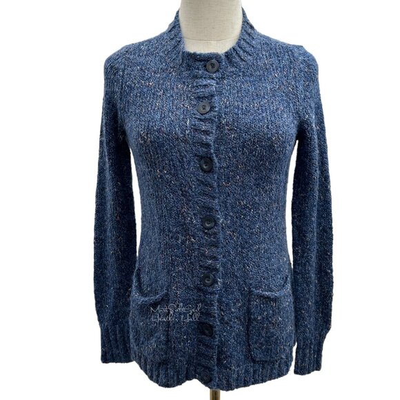 Charter Club Petite Marled Blue with Pink Undertones Button Cardigan Sweater Sma - Picture 1 of 4